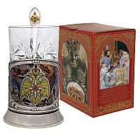 Набор для чая "МЧС" (3 пр.) цветой, карт.коробка, хруст.стакан, латунь никелированная, термоперенос, ложка-нерж.,термоперенос.